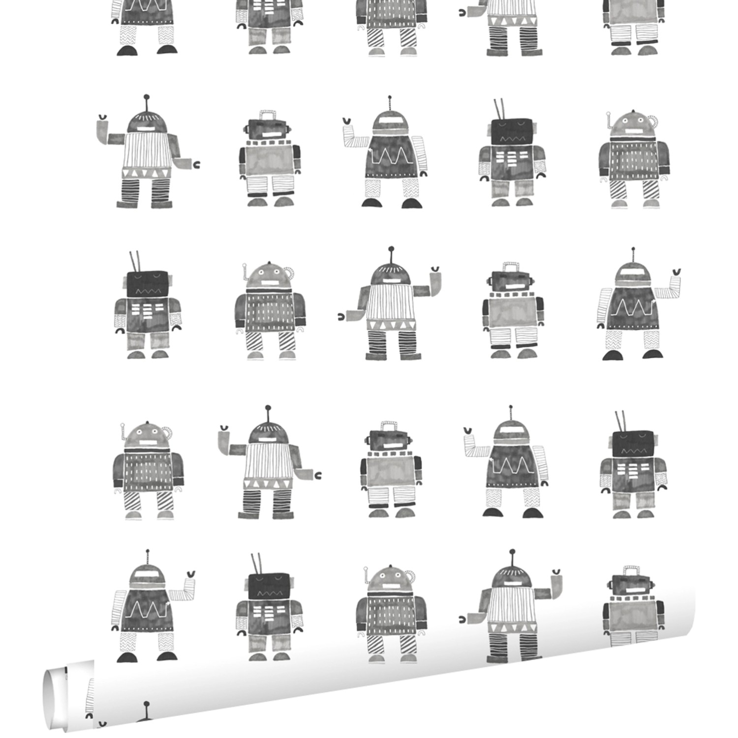 ESTAhome Tapete Gezeichnete Vintage Spielzeug Roboter Schwarz Und Weiß 53 C günstig online kaufen