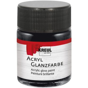 Kreul Acrylfarbe Glänzend Schwarz, 50 ml, im Glasflakon mit schwarzem Deckel.