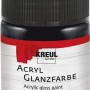 Kreul Acrylfarbe Glänzend Schwarz, 50 ml, im Glasflakon mit schwarzem Deckel.