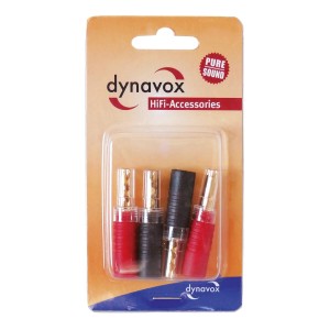 Dynavox Bananenstecker Set mit 4 Stück (2x Rot, 2x Schwarz) für HiFi-Anwendungen.