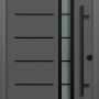 Moderne, anthrazitfarbene Splendoor Sicherheits-Haustür Berlin Prime RC2K mit Glaseinsatz und Edelstahlgriff.