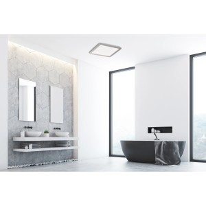 Eckige LED-Deckenleuchte Gotland in Weiß-Nickel (30x30 cm) von Fischer & Honsel im modernen Badezimmer.
