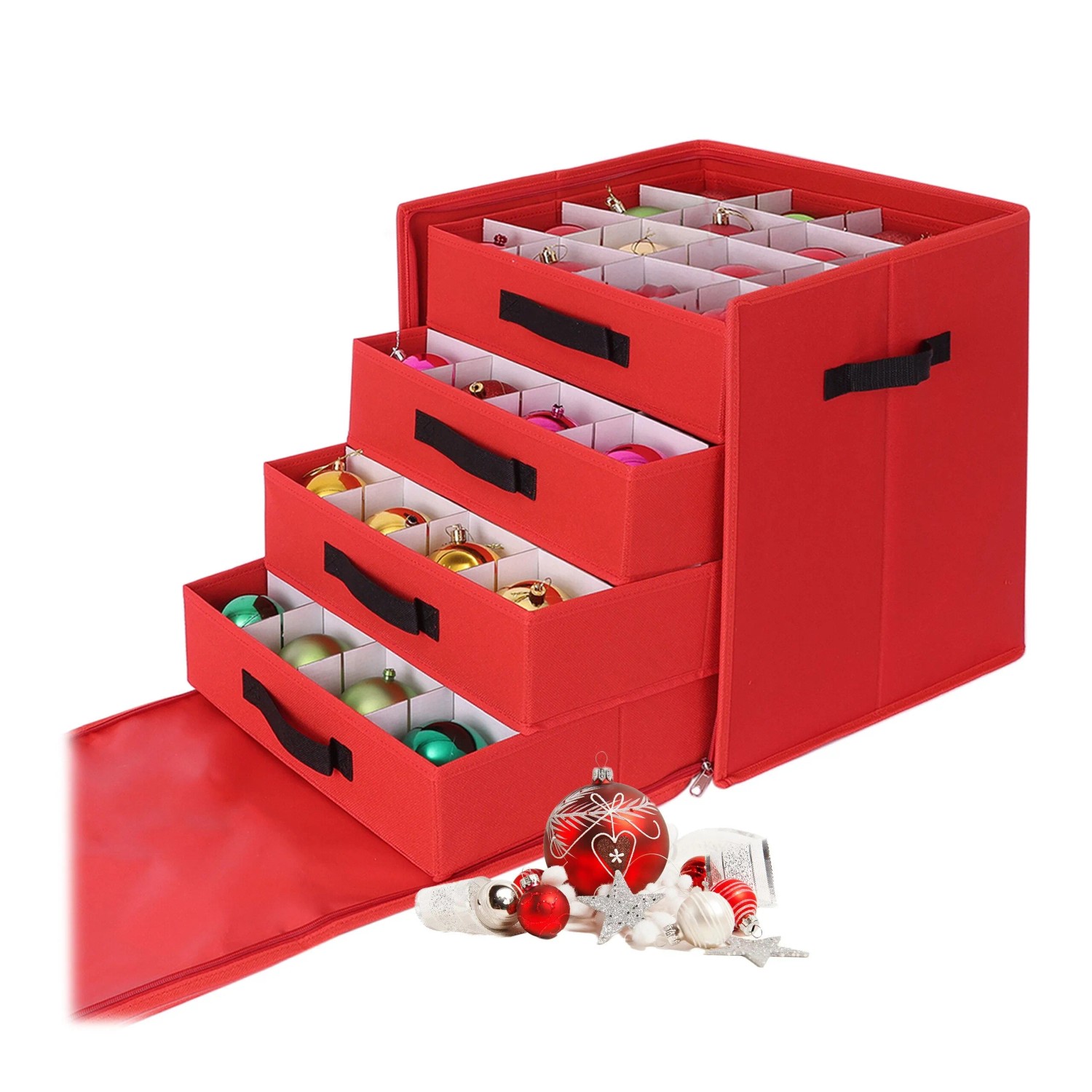 Relaxdays Weihnachtskugel Aufbewahrungsbox Polyester Rot mit Schubladen 40 cm x 36,5 cm x 36,5 cm 2,3 kg