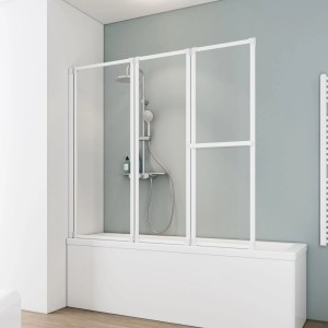 Schulte Badewannenaufsatz Komfort, 3-teilig, Alpinweiß, 140x151,8 cm. Badewannenabtrennung aus Kunstglas.