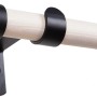 Gardinenstangen-Set Holz, weiß, 200 cm, mit Halterung und Endstück in Schwarz.