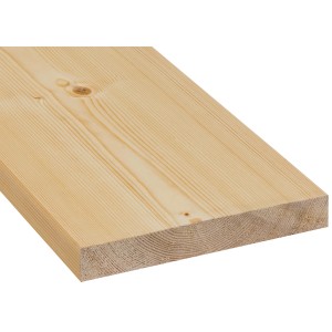 Gehobeltes, helles Balkonbrett aus Fichte/Tanne, 27x193x2400 mm, für den Außenbereich.