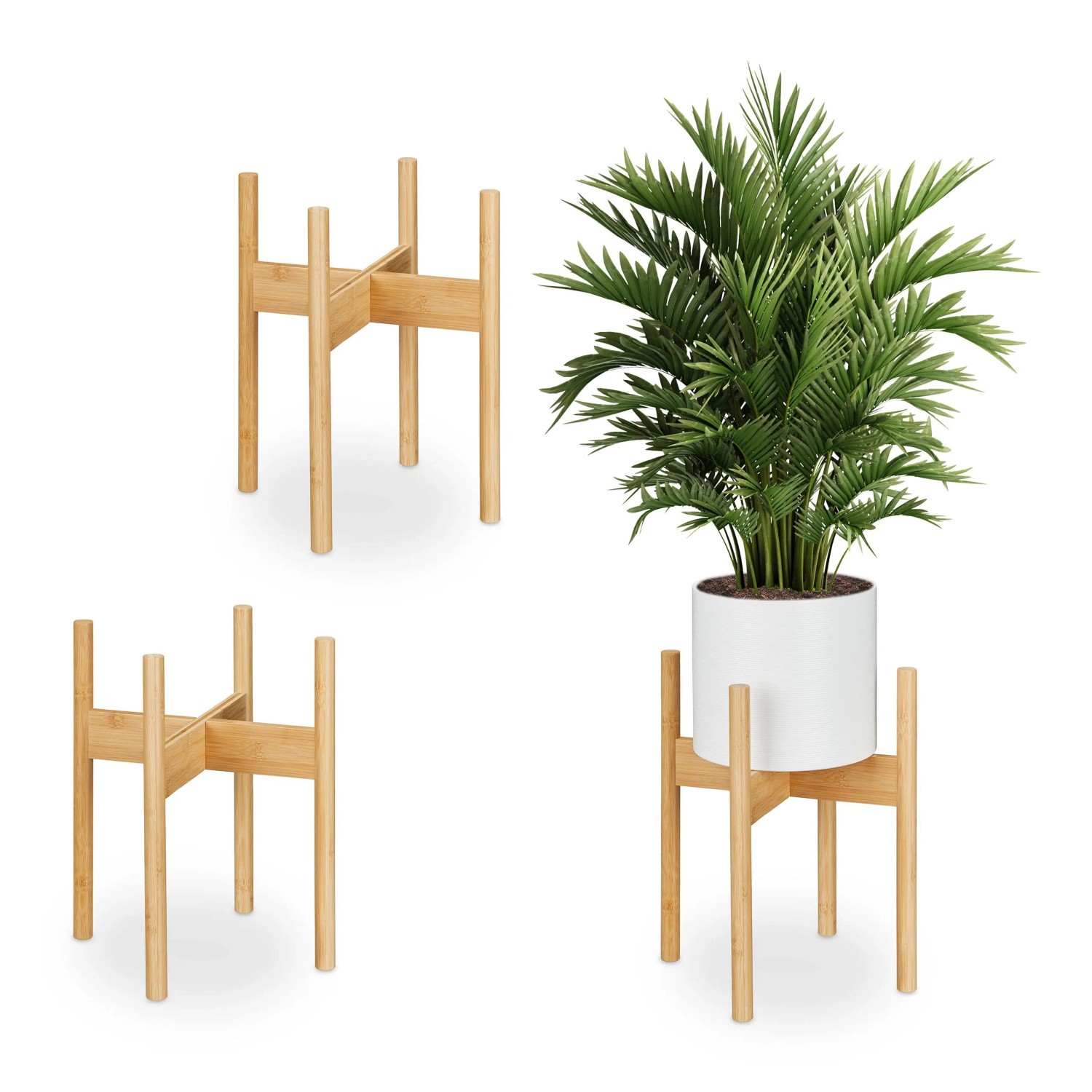 Relaxdays Pflanzenständer 3er Set Bambus Natur XL 40 cm x 34 cm x 34 cm