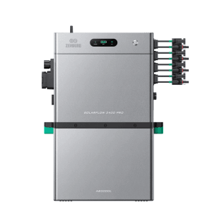 Zendure SolarFlow 2400 Pro Balkonkraftwerk mit AB3000L Batterie, silberfarben.