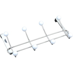Wenko Türgarderobe Lissa Weiß mit 8 Haken aus Stahl und weißen Deko-Kugeln.