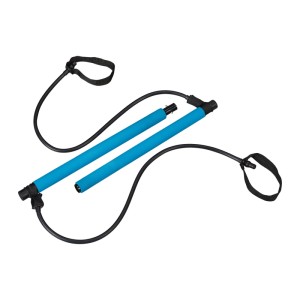 Relaxdays Pilates Stange Eisen Blau mit Widerstandsbändern 93 cm 0,9 kg