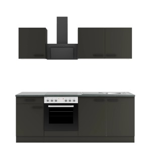 OPTIFIT Madrid420 Küchenzeile 210 cm in Anthrazit mit E-Geräten.