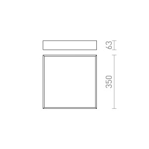 Maßzeichnung der Rendl Deckenleuchte Merano LED 35. Quadratische LED-Leuchte mit 350 mm Breite und 63 mm Höhe.