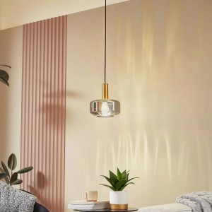 Lindby Hildur Pendelleuchte aus Alu und Glas, 1-flammig, E27 für Wohnzimmer.