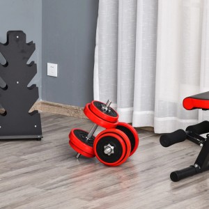 HOMCOM 20 kg Langhantel Set in Rot/Schwarz. Ideal für dein Home Gym. Sport & Fitnessgeräte.