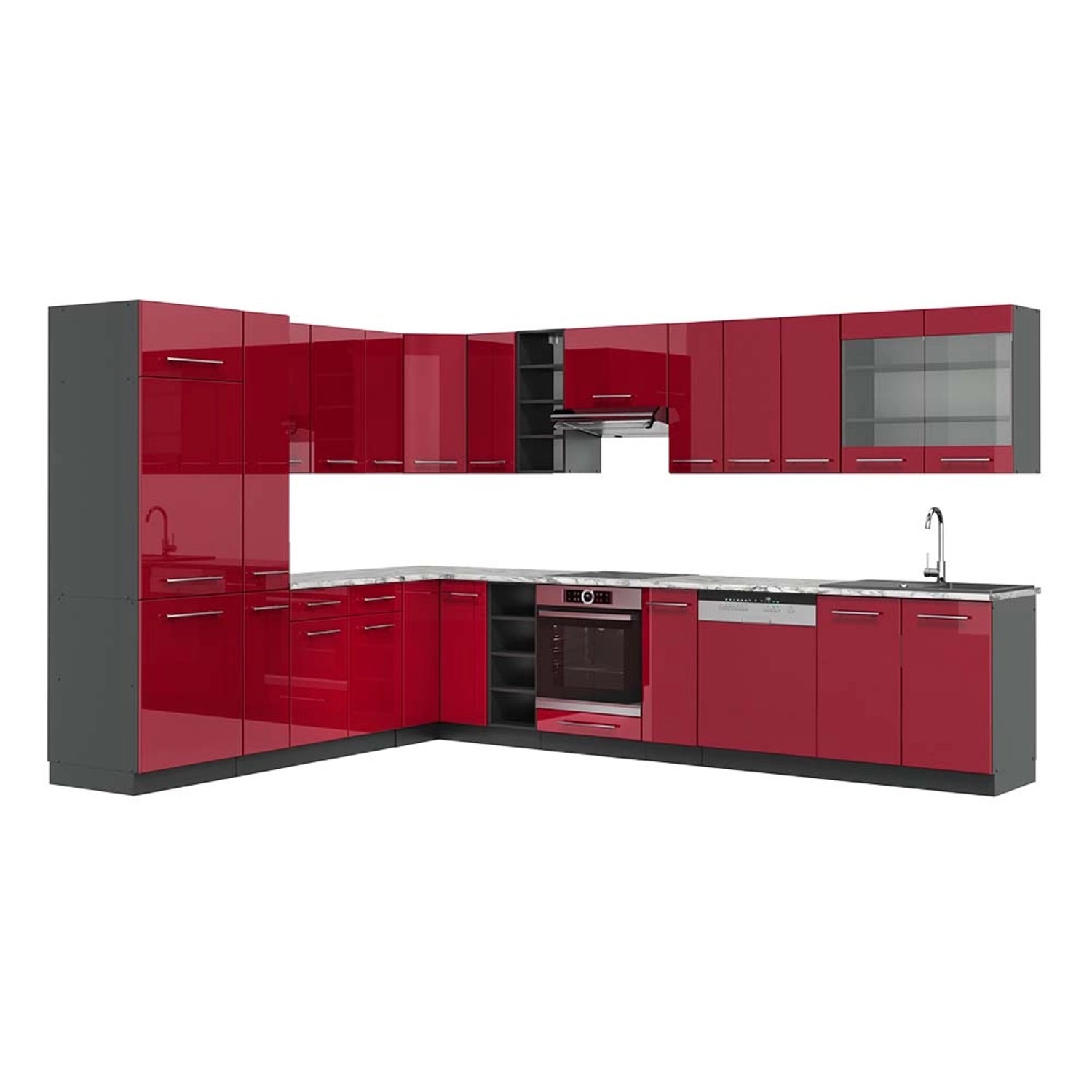 Vicco Fame-Line Eckküche Bordeaux Hochglanz/Anthrazit 347 x 257 cm mit Arbe günstig online kaufen