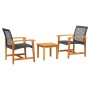 3-tlg. Bistro-Set: Tisch aus Akazienholz, 2 Rattanstühle in Schwarz/Braun für Garten, Balkon.