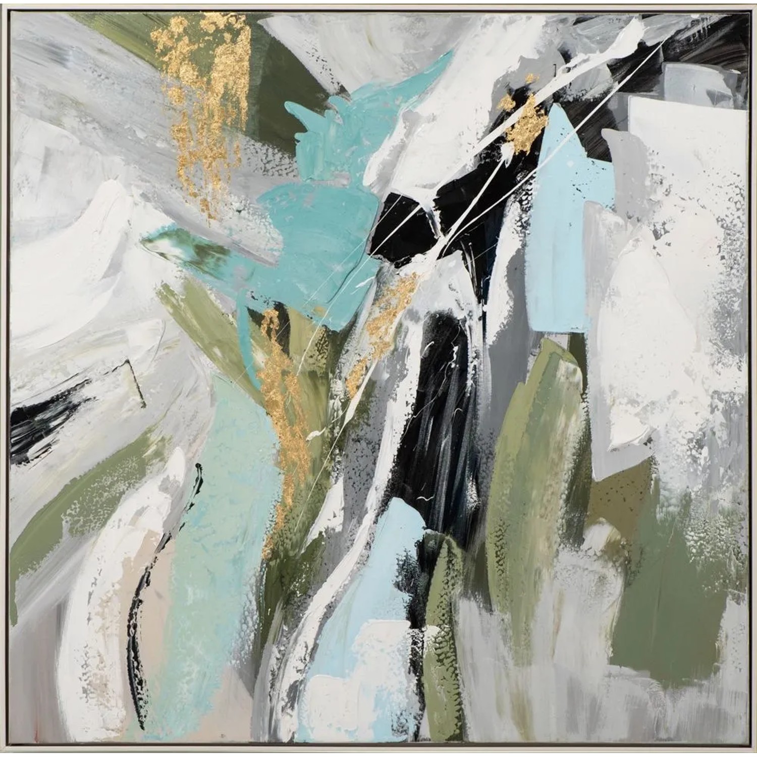 Art Universe Leinwandbild Abstrakt in Hellblau und Oliv 102 x 102 cm