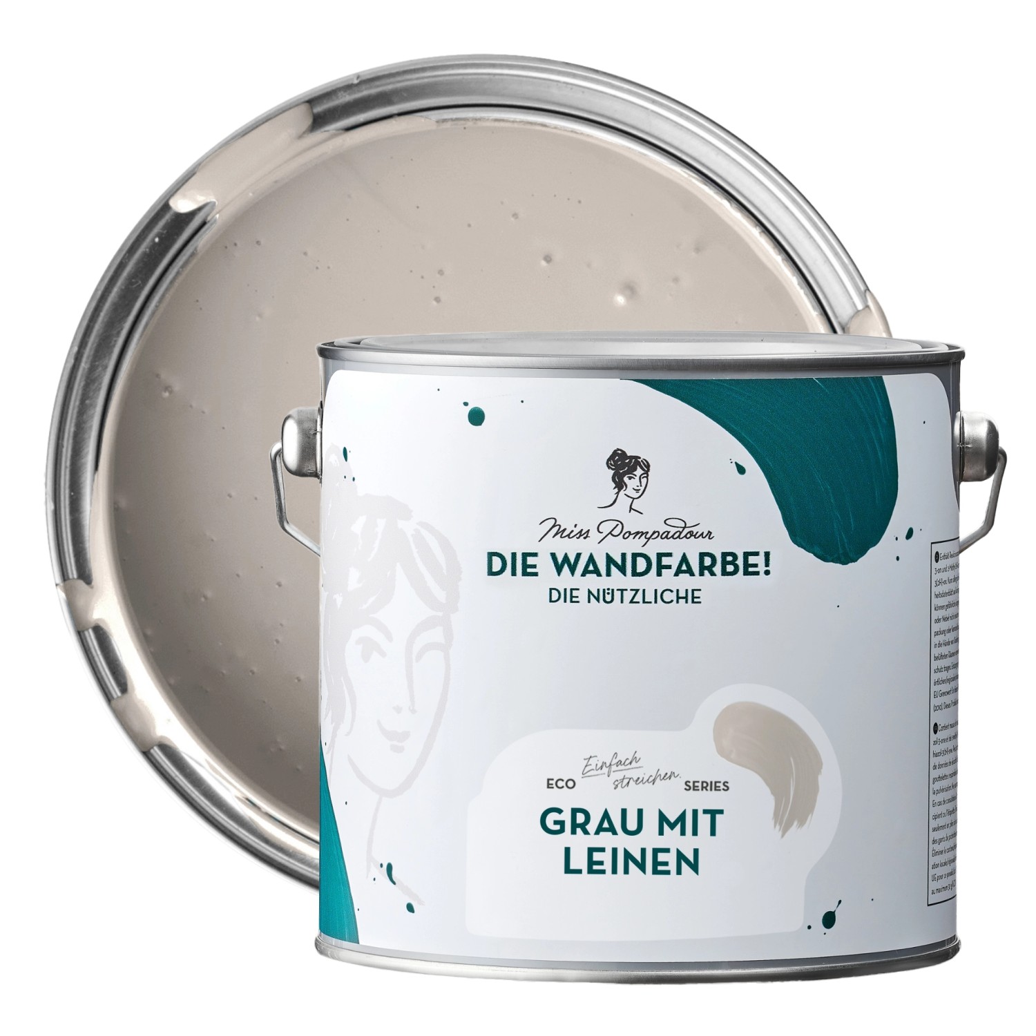 MissPompadour Abwaschbare Wandfarbe Grau mit Leinen 2,5L Hochdeckend Scheuerbeständig