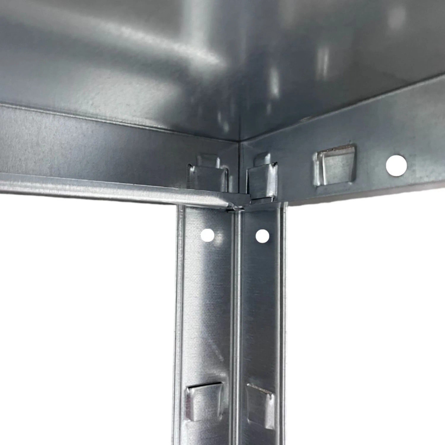 Detailaufnahme: Verzinktes Schulte Steckregal, 230x100x50 cm, Stecksystem.