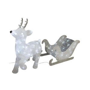 Lex LED Weihnachtsfigur Rentier mit Schlitten Figur Beleuchtet Weihnachtsdeko 80LEDs