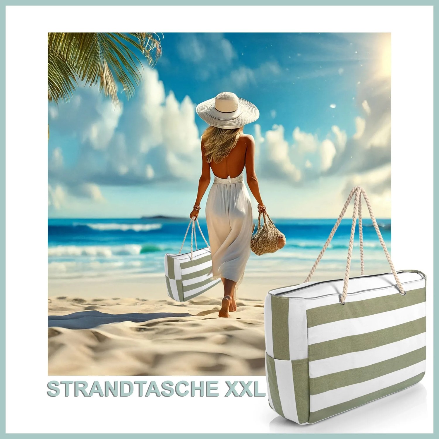 BigDean Strandtasche XXL große Badetasche mit Reißverschluss Schwimmbad Tasche Saunatasche Einkaufstasche Umhängetasche_2