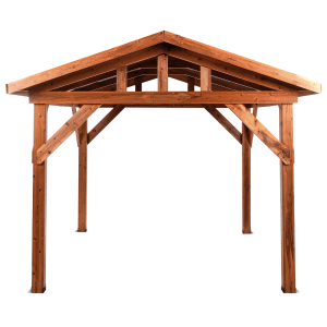 Beliani Pavillon SECCHIA, heller Holzfarbton, graues Metalldach, 350x296x256 cm. Ideal für Garten & Terrasse.