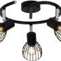 Schwarze, 3-flammige Spotspirale Blacky von Brilliant mit runden Lampenschirmen im Käfig-Design.