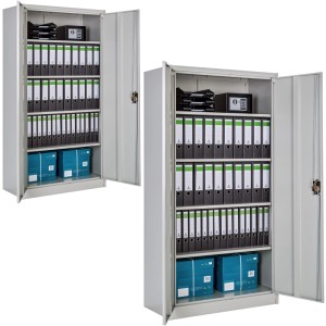 Tectake Aktenschrank 2er Set, grauer Stahlschrank mit Flügeltüren und Ordnern