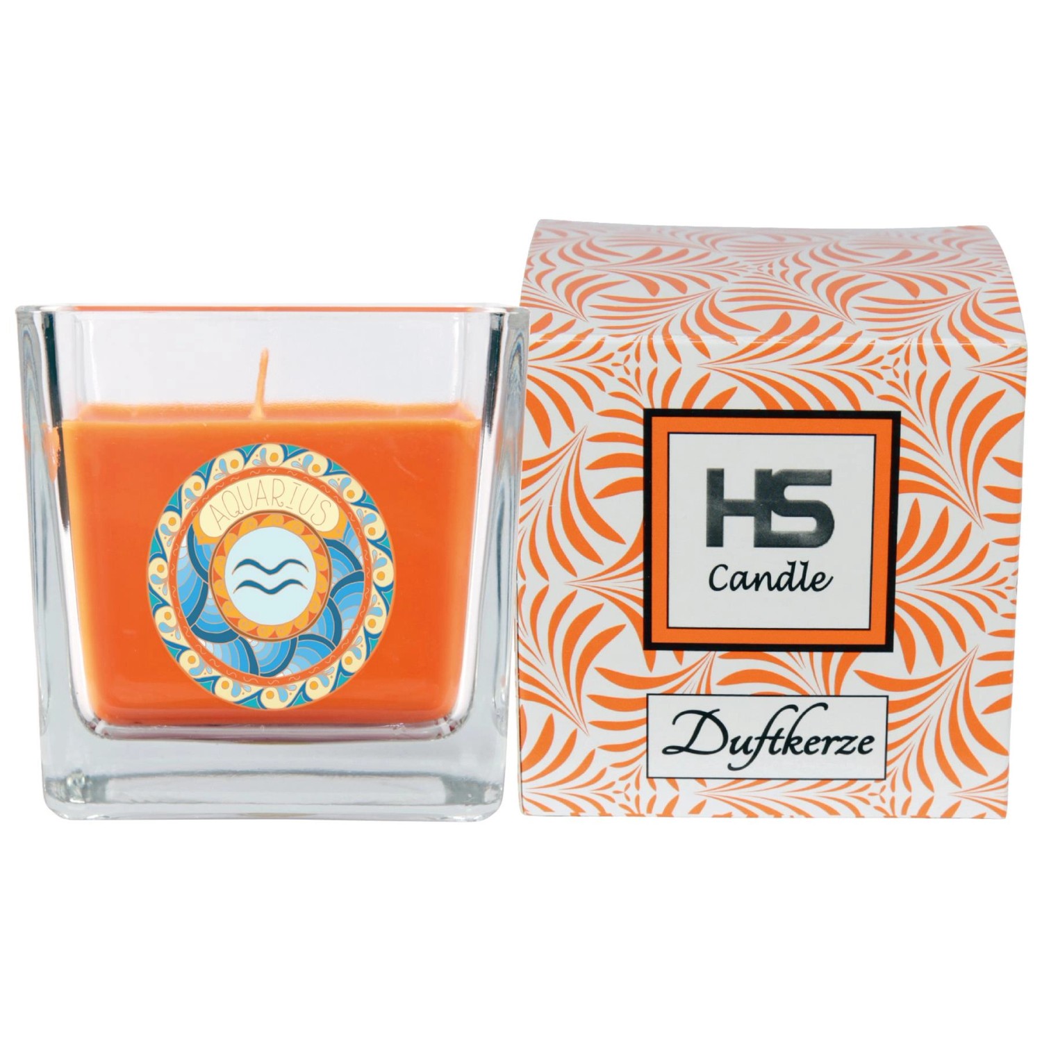 HS Candle Duftkerze Wassermann Honigmelone im Glas mit Sternzeichen-Motiv.