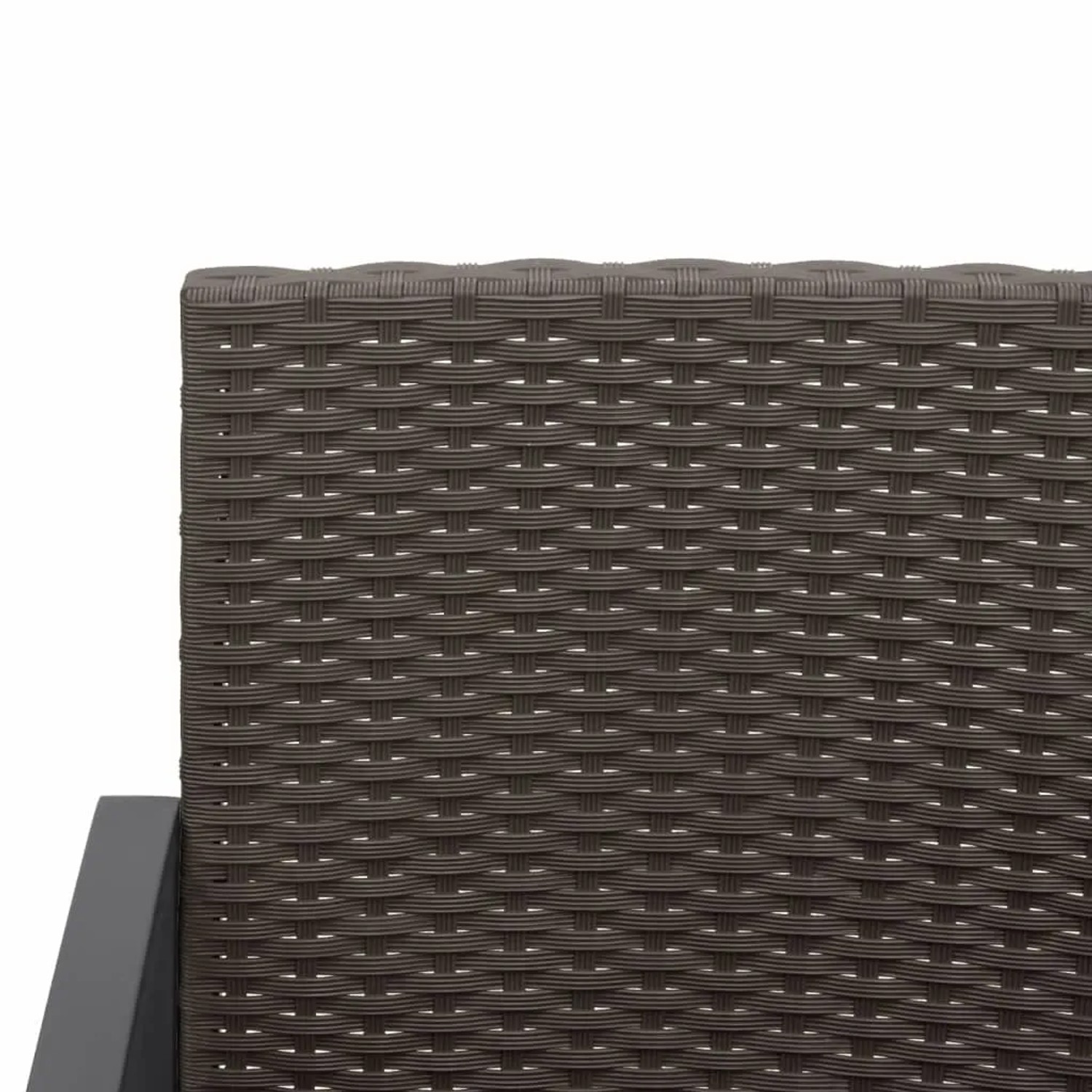Detailansicht: Braune VidaXL Gartenbank 3-Sitzer aus Rattan mit anthrazitfarbenem Gestell.