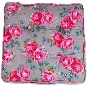 Beiges In the Mood Matratzenkissen Rosemary mit Rosenmuster, 47x47x10 cm. Sitzkissen für Gartenstühle.