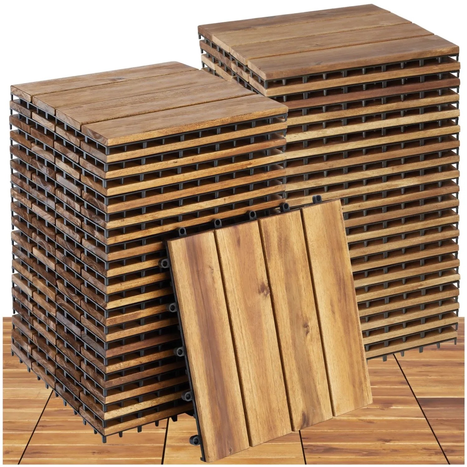 Tectake Terrassenfliesen Tabula 40Er Set Mit Klicksystem Massives Akazienholz 40Er Set 31 x 31 x 2 20 cm Braun