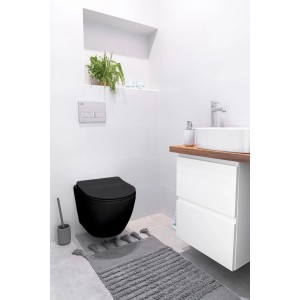 KOLMAN WC-Komplettset: Schwarzes Wand-WC mit Betätigungsplatte in modernem Bad. Ideal für Toiletten.