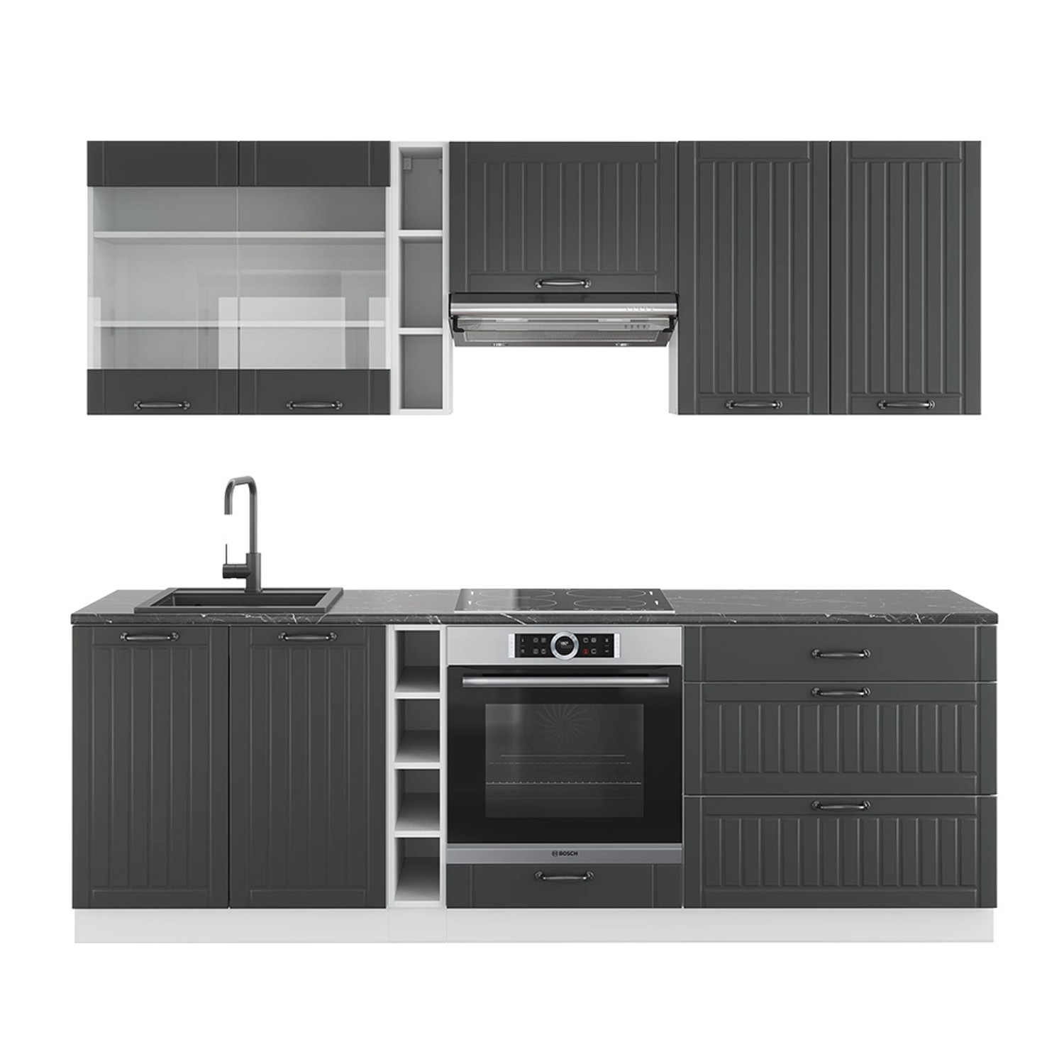 Vicco Fame-Line Küchenzeile Anthrazit Landhaus/Weiß 235 cm ohne Arbeitsplat günstig online kaufen