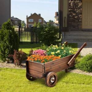 Costway Blumenwagen Holz Pflanzwagen mit Rädern und Griffen Braun