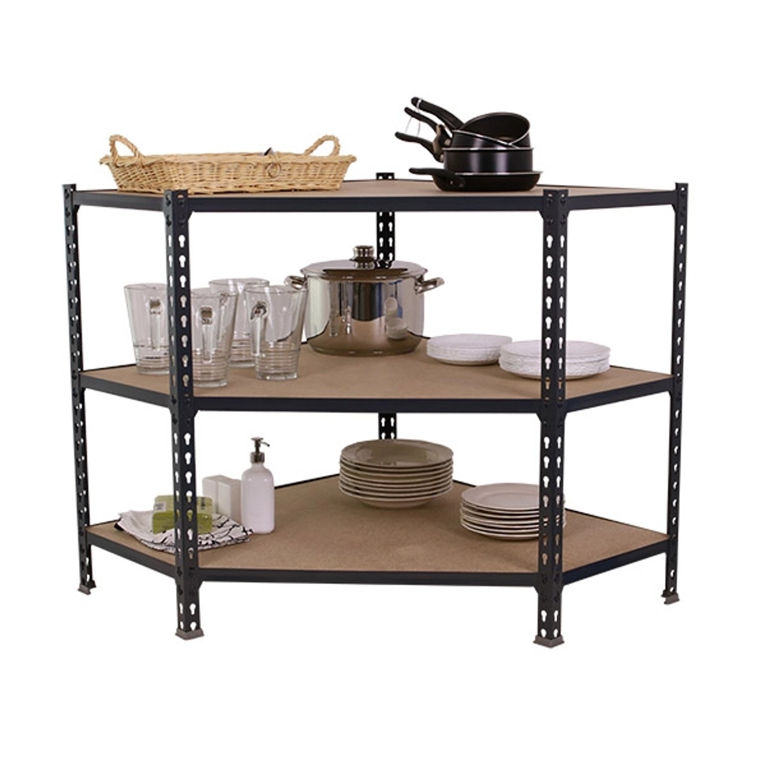 Anthrazitfarbenes PROREGAL Eckregal Muli mit 3 Böden, Fachlast 200kg, ideal für Werkstatt und Garage.