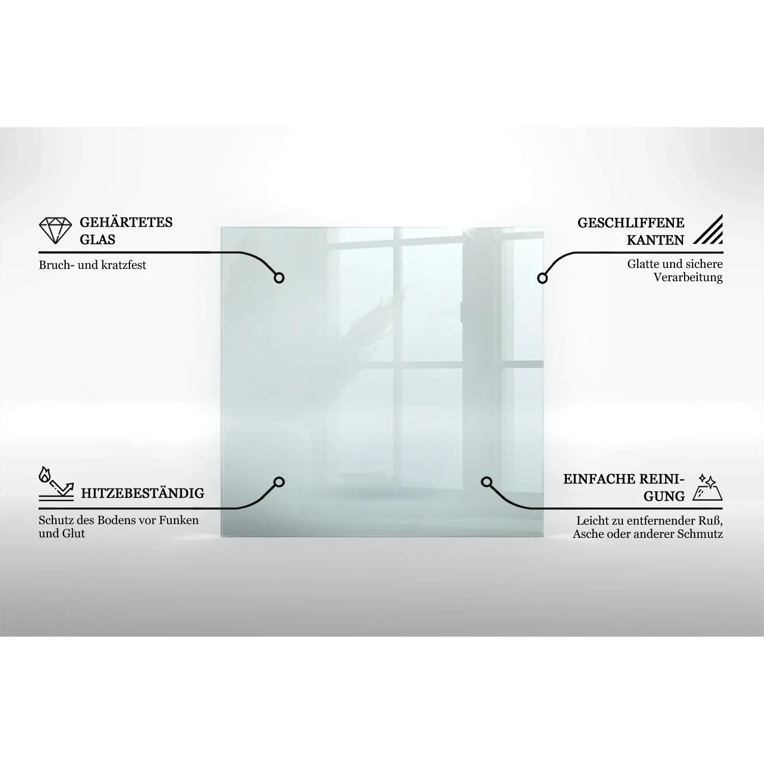 Tulup Glasplatte für Kamin Glasplatte unter Kamin Transparent Quadrat 60x60 cm Funkenschutzplatte Glas Transparent Kamin Glasbodenplatte Transparent_2