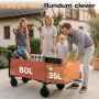 Faltbarer Sunula Bollerwagen in Braun/Orange mit erweiterbarer Heckklappe (80L+35L), von Familie beladen. Für Camping & Einkauf.