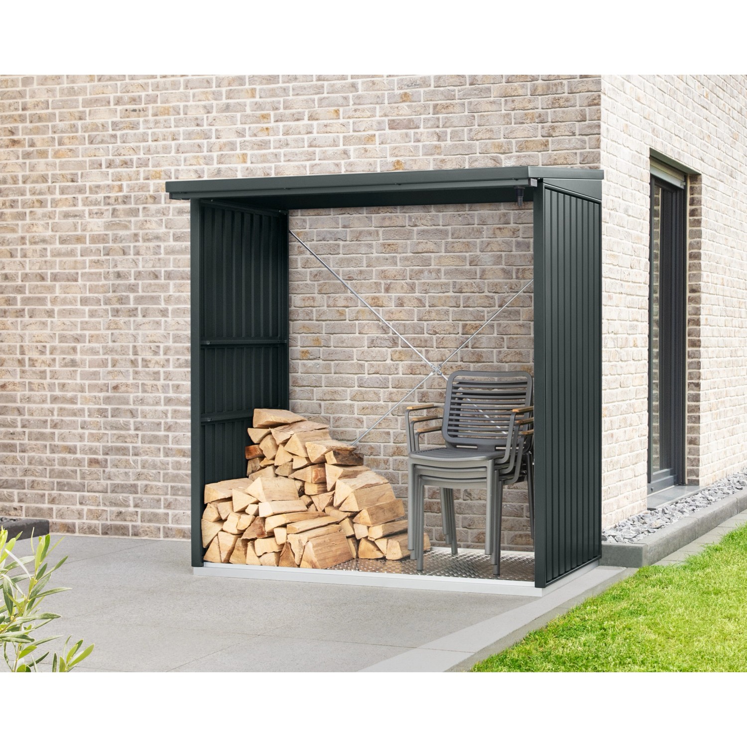 EcoStar Kaminholzregal Trend-V Typ 2 aus Metall RAL7016 Anthrazitgrau