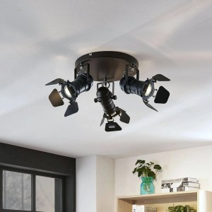 Lindby Deckenlampe Tilen 9624401 Vintage Industriell in Schwarz aus Metall 3-flammig GU10 Wohnzimmerleuchte