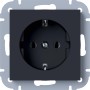Schwarze Elektromaterial Schutzkontakt-Steckdose Leonie mit Rahmen.