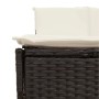 Detailaufnahme: Schwarze vidaXL Whirlpool-Bank aus Poly Rattan mit cremefarbenen Auflagen.