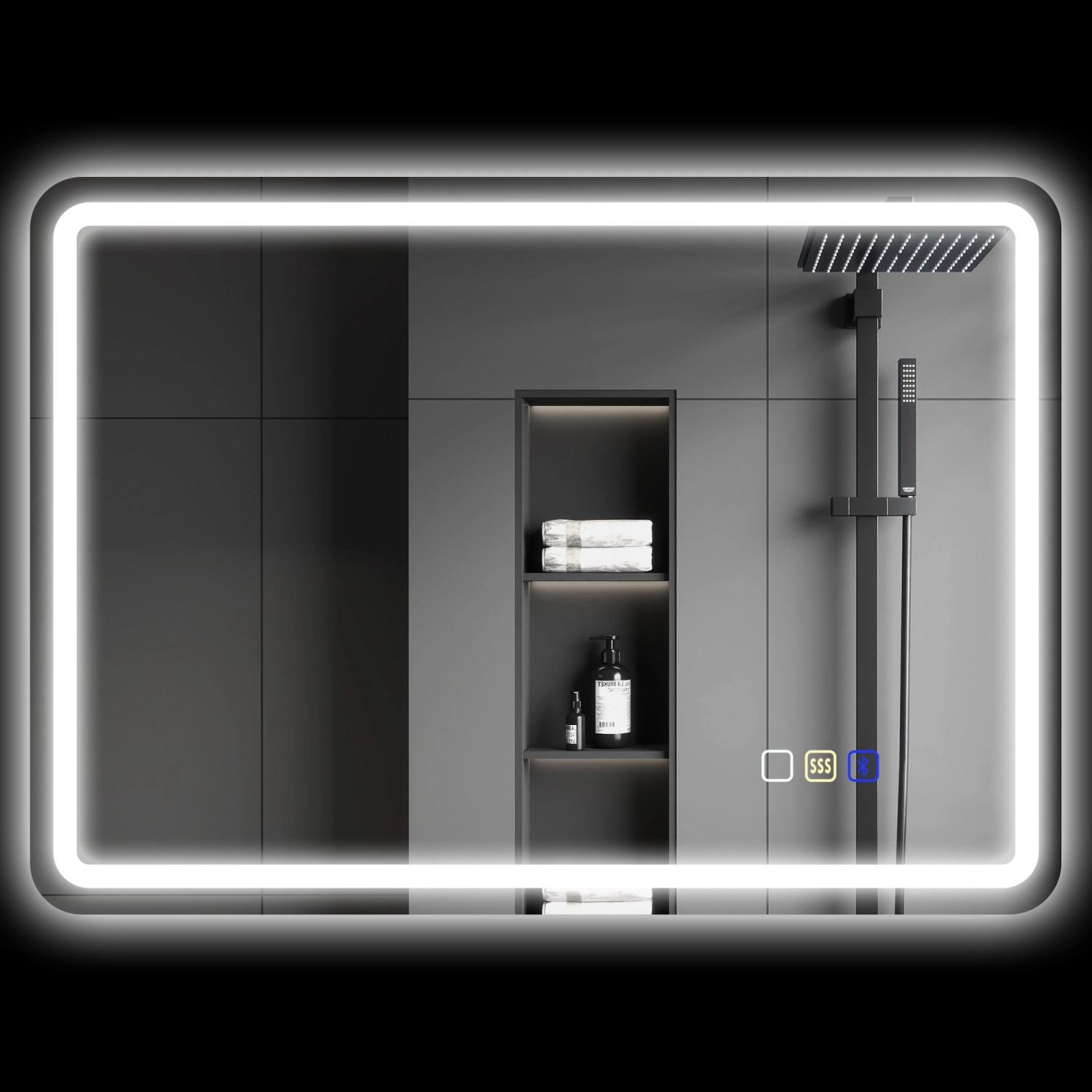 HOMCOM Badezimmerspiegel Gehärtetes Glas 70L x 50B x 3,5H cm Silber