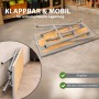 TRUTZHOLM Werkbank aus Stahl und Sperrholz, gefaltet für kompakte Lagerung. Zeigt die Klappfunktion und Mobilität.