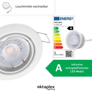 9er Set Oktaplex Dijon Einbauleuchte mit LED Modul, warmweiß, schwenkbar, weiß. Deckenspots für Lampen & Leuchten.