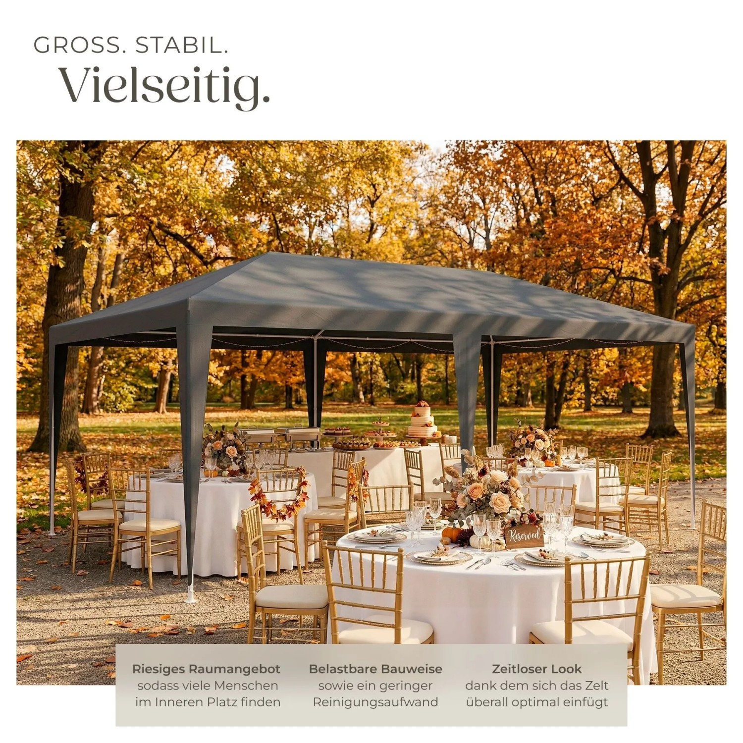 Tectake Pavillon Novara 6 x 3 M Im Stecksystem 5 Abnehmbare Seitenteile 600 x 300 x 250 cm Grau_3