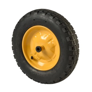 Luftrad für Schubkarre, 380 mm, mit gelber Felge und Gleitlager.