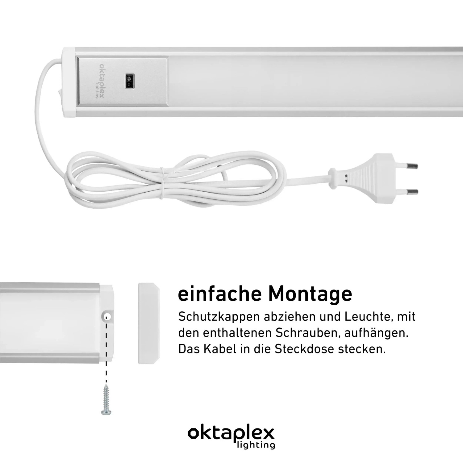 Oktaplex Riva 3er Set Küchenlicht, dimmbar mit Sensor, 58cm, Aluminium, neutralweiß, mit Schalter.