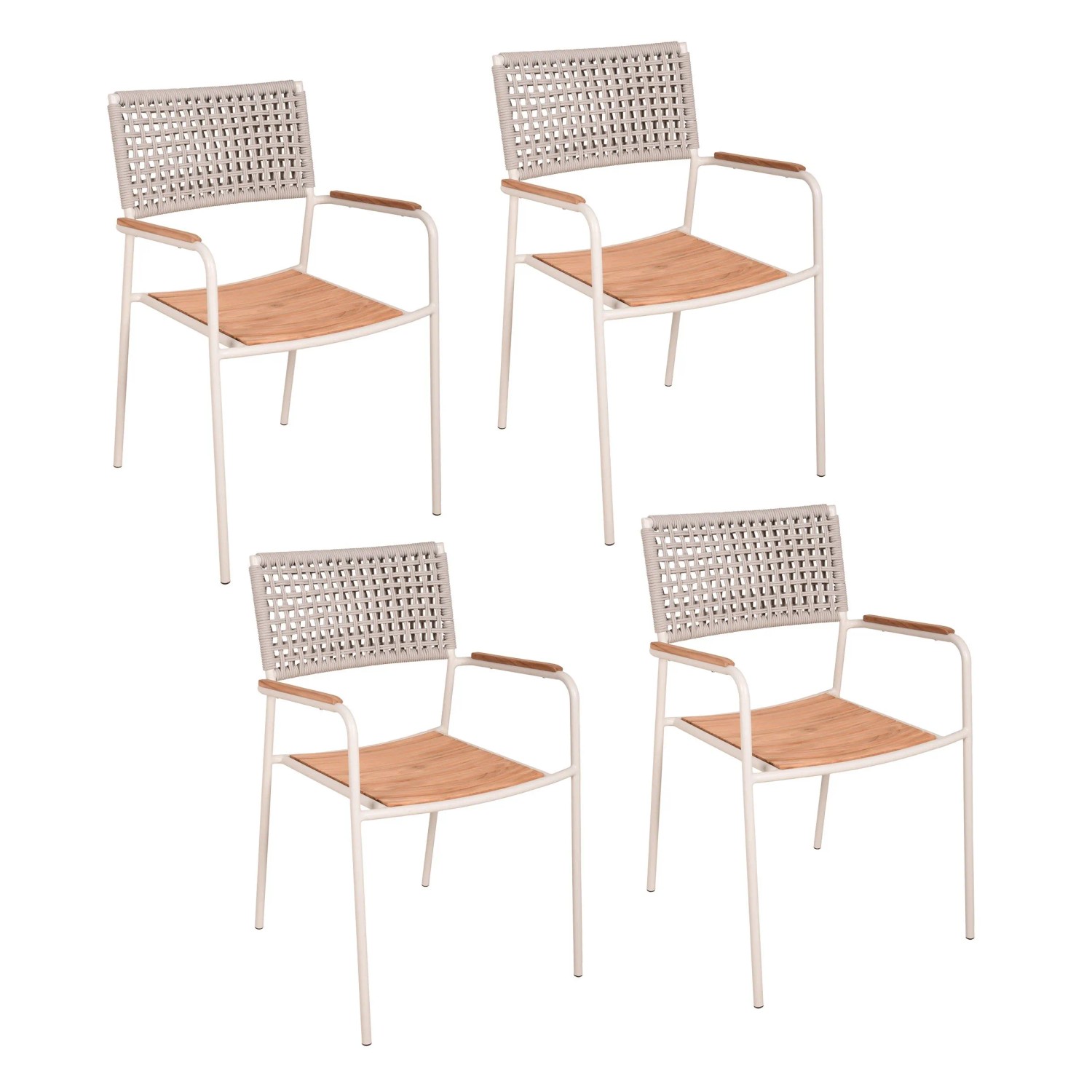 DELUKE Gartenstuhl MILA 4er Set Teak Weiß 84x55x54cm Stapelstuhl Essstuhl Terrassenstuhl