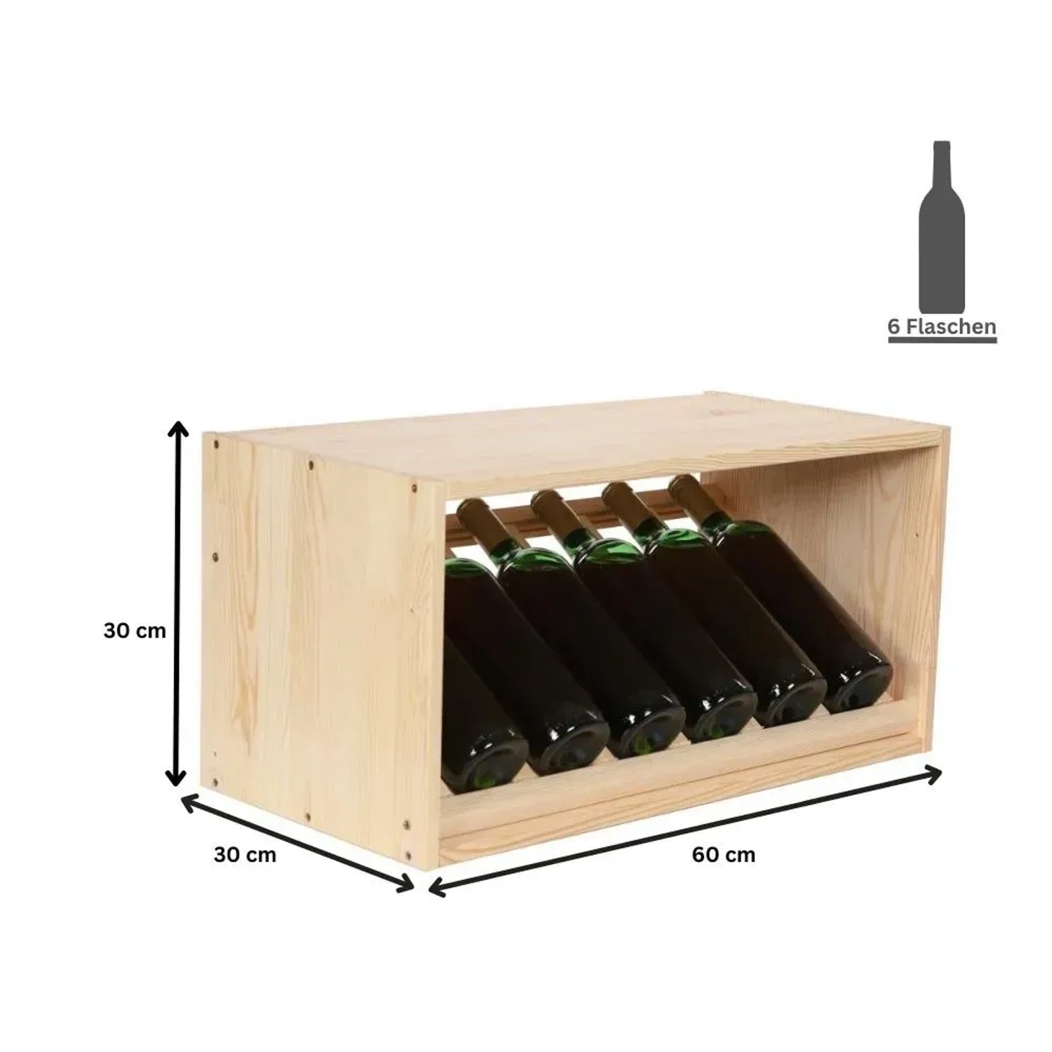 Weinregal Vincellar Mod aus Kiefernholz, natur, für 6 Flaschen. Modulares System.